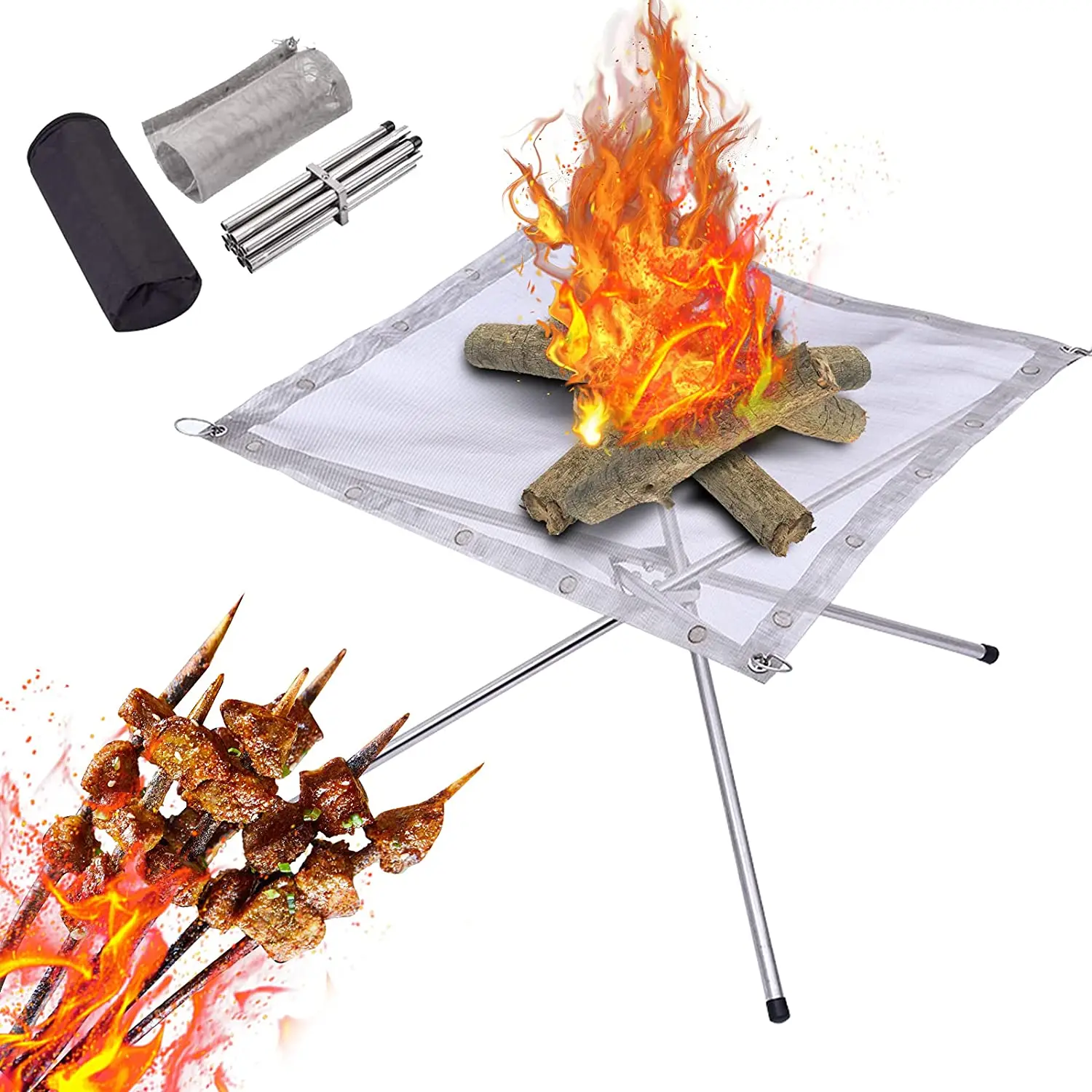 

Stainless steel collapsing mesh fireplace foldable portable fire pit