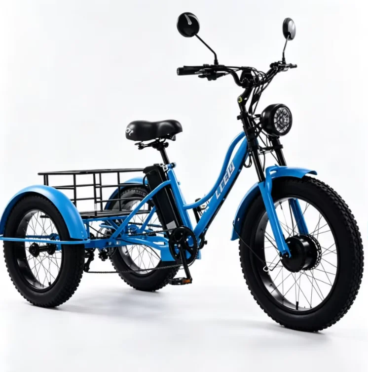 New 3-Wheel Electric Tricycle Cargo Bike for Elderly Adults 2Seat 750W Front Hub Motor Lithium Battery 7-Speed Fat Tire US Stock