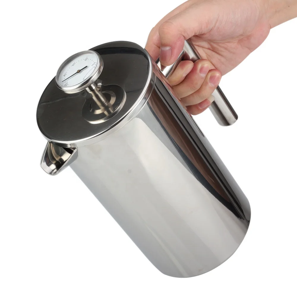 

Stainless Steel French Press Coffee Maker with thermometer 18/10 Bonus Stainless Steel Screen (1000ML), Customer required