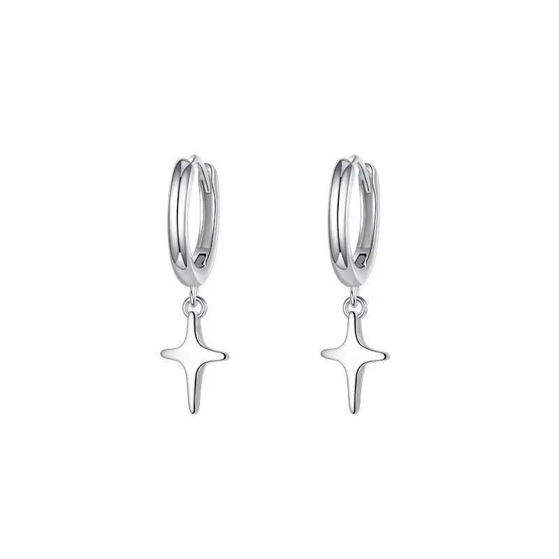 925 Sterling Silver Star Shaped Earrings Hoops Personalized Minimalist Style for Women
