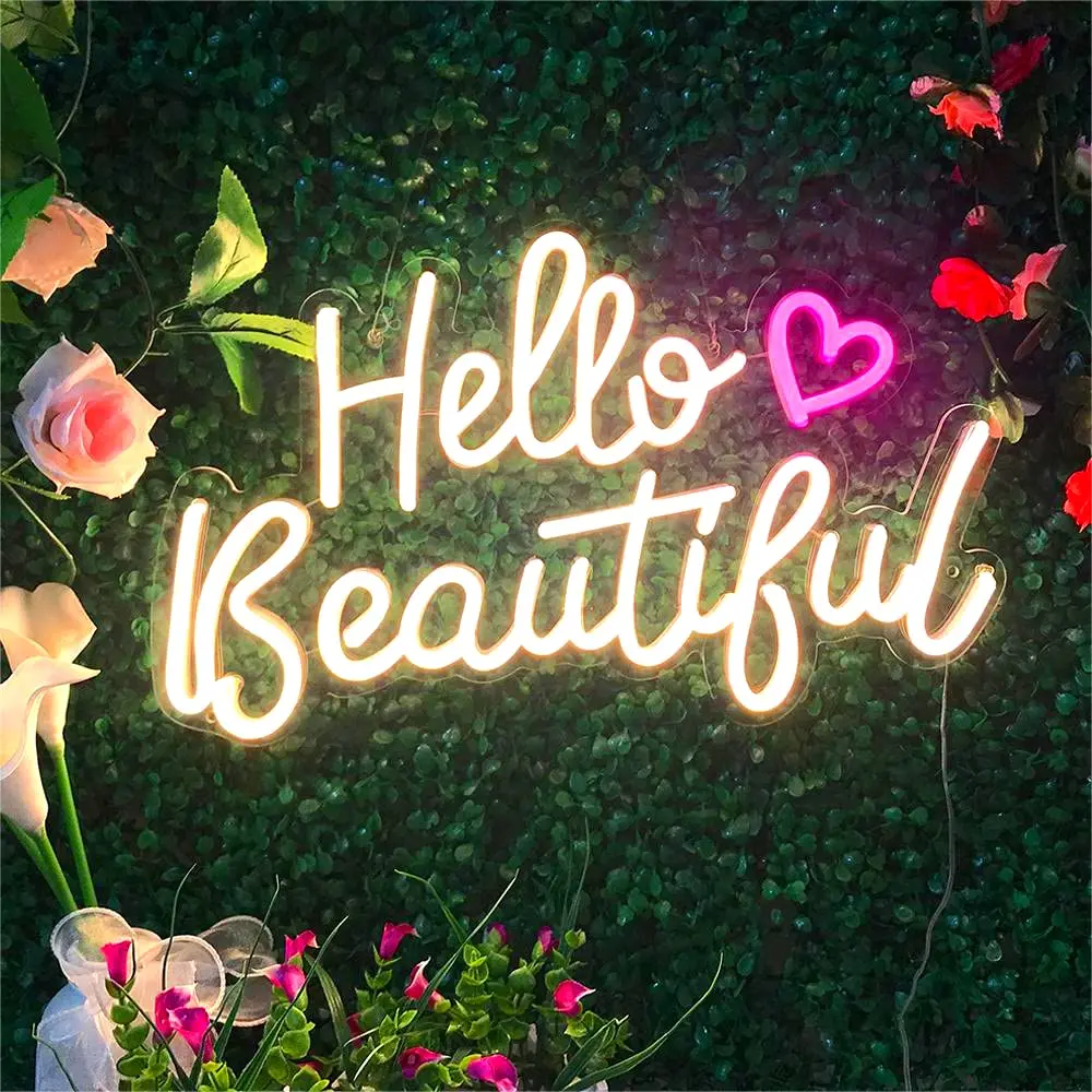 

SRY Sign Factory Vendor Wholesale Acrylic 12V Led Letter Light Hello Beautiful Custom Neon Sign for Party