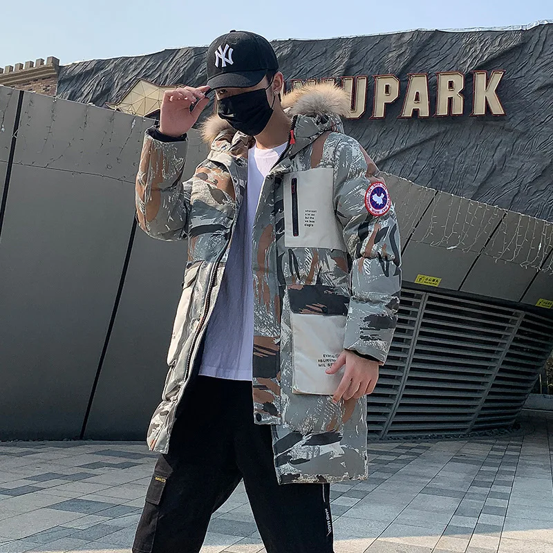 

CS041 plus size men's coats cotton-padded jacket with thick and hooded midi pattern winter camouflage color men's coats