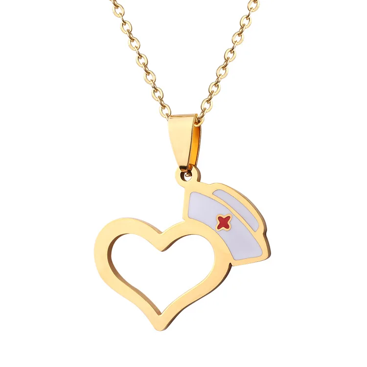 

Custom Enamel Open Heart Nurse Pendant Necklace Jewelry, Gold(also accept customized)