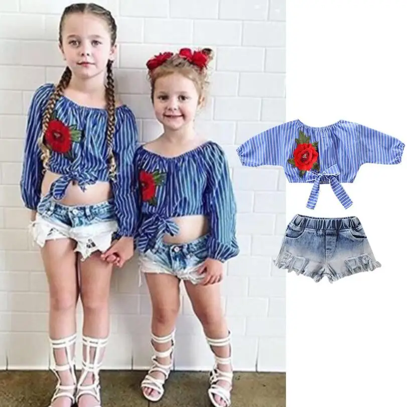 

fashion unique design short pants clothes for girls embroidery casual style kids clothing sets baby girl clothes