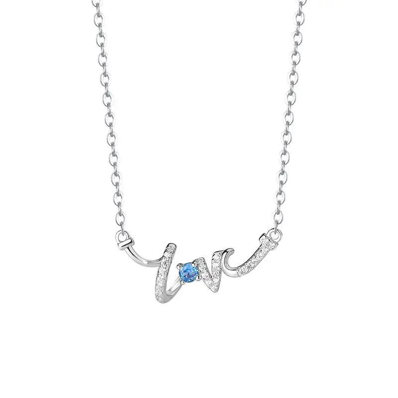 

New fashion Silver Jewelry Love Letter CZ Zircon Charm Pendant Necklace Romantic Valentine's Day Love Necklace