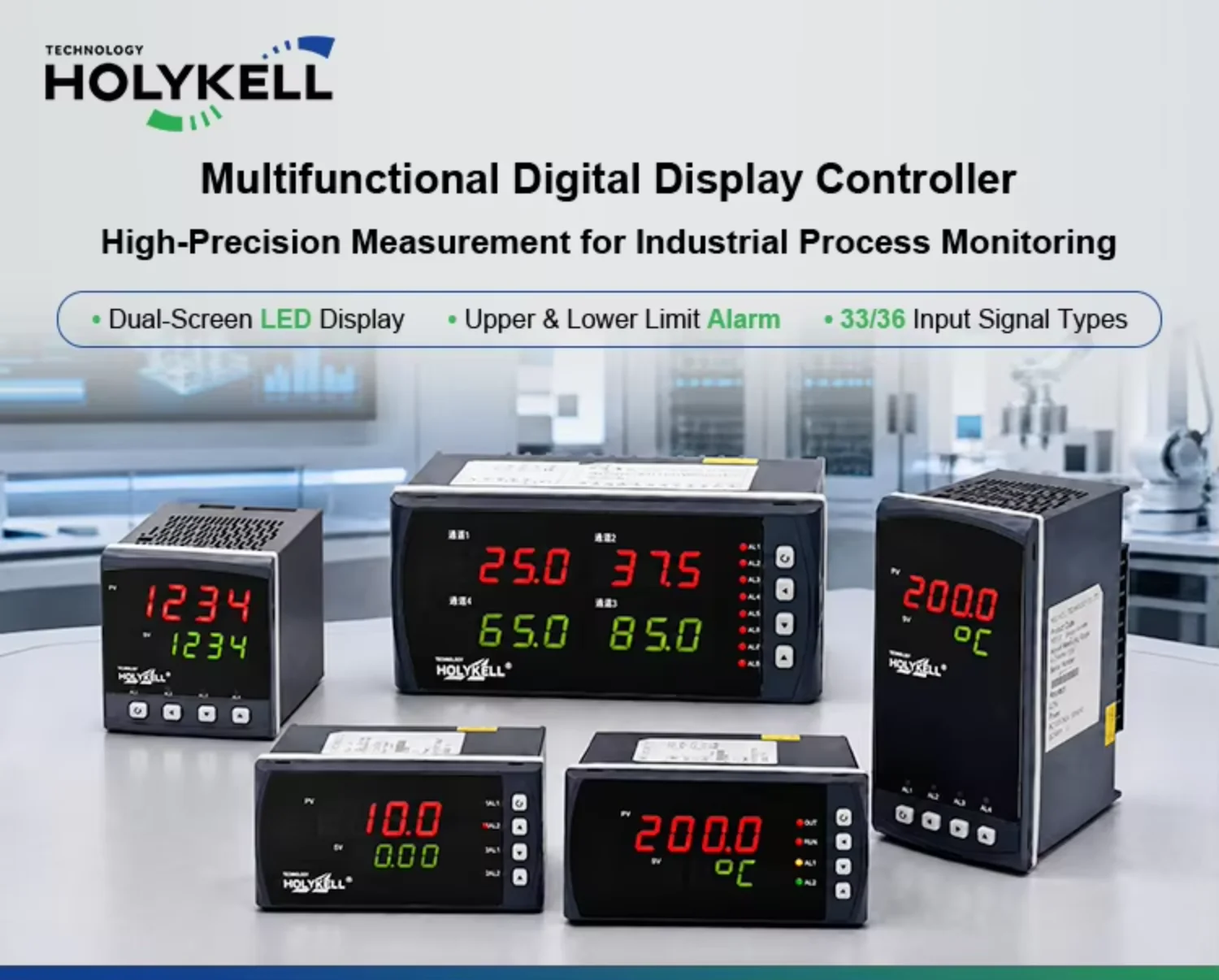 Holykell H5100 Digital Display Controller Dual LED Panel Indicator for Temperature Pressure Liquid Level Monitoring