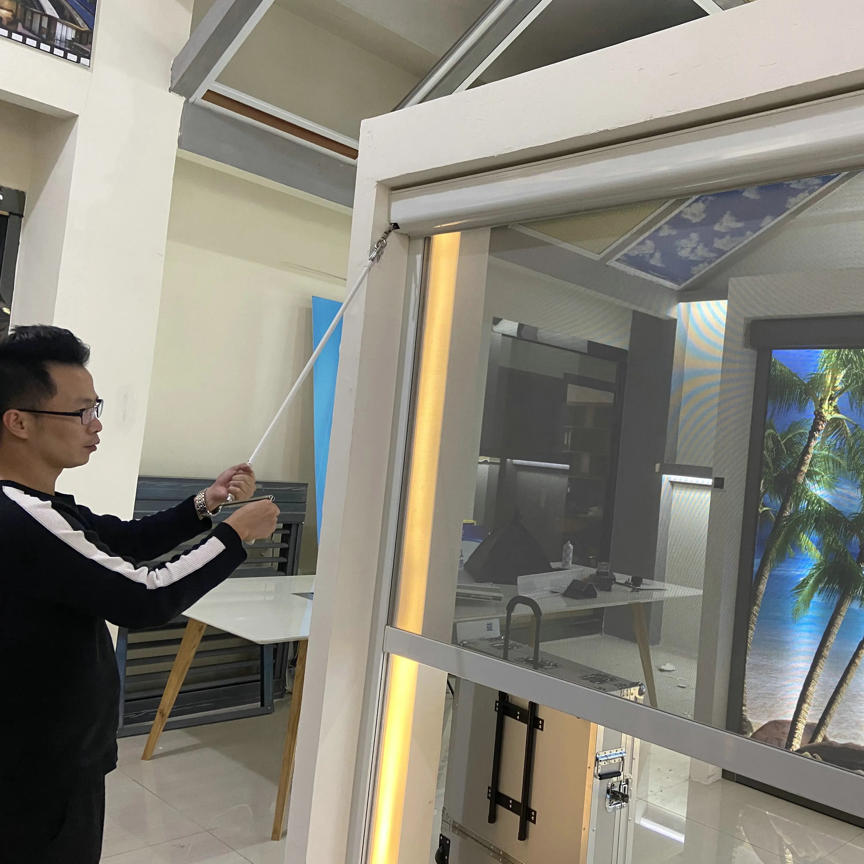 

Manual crank control hand push outdoor roller blind with side track, White , beige , gray, linen, brown, black etc