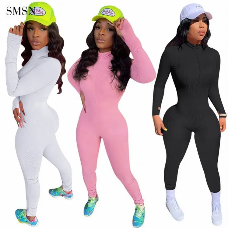 

New Trendy Solid Color Long Sleeve Bodycon Yoga Sport Jumpsuit 2021 Club Party Jumpsuit Long Sleeve Jumpsuit For Women