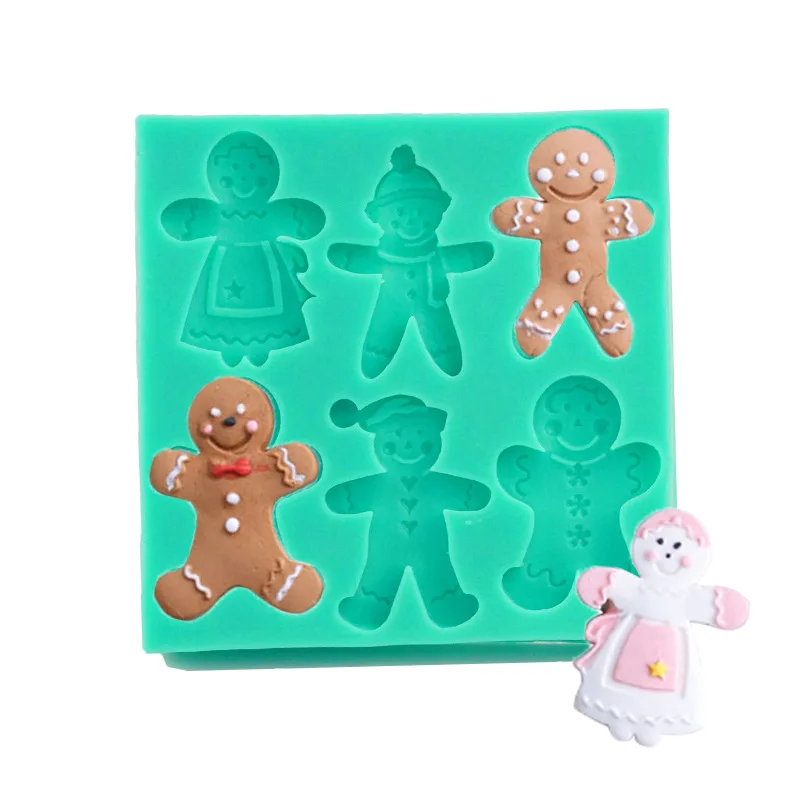 

0290 Christmas gingerbread man fondant cake silicone mold fondant tool ginger man chocolate baking diy cake mold, Green