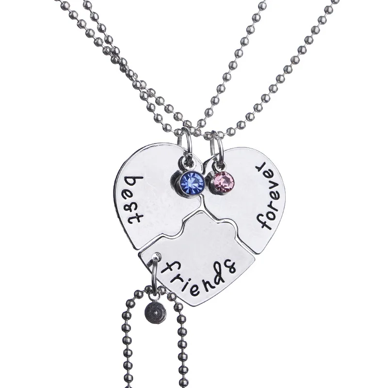 

New Creative Love Heart Stitching Necklace Trendy Individuality Rhinestone Love Heart Stitching Ball Chain Necklace For Best Fri