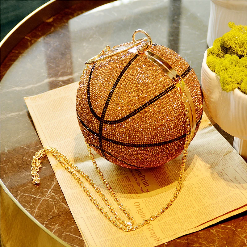 

New Design Diamond Crystal Shiny rhinestone evening clutch bag basketball shaped bag basketball purse women bags