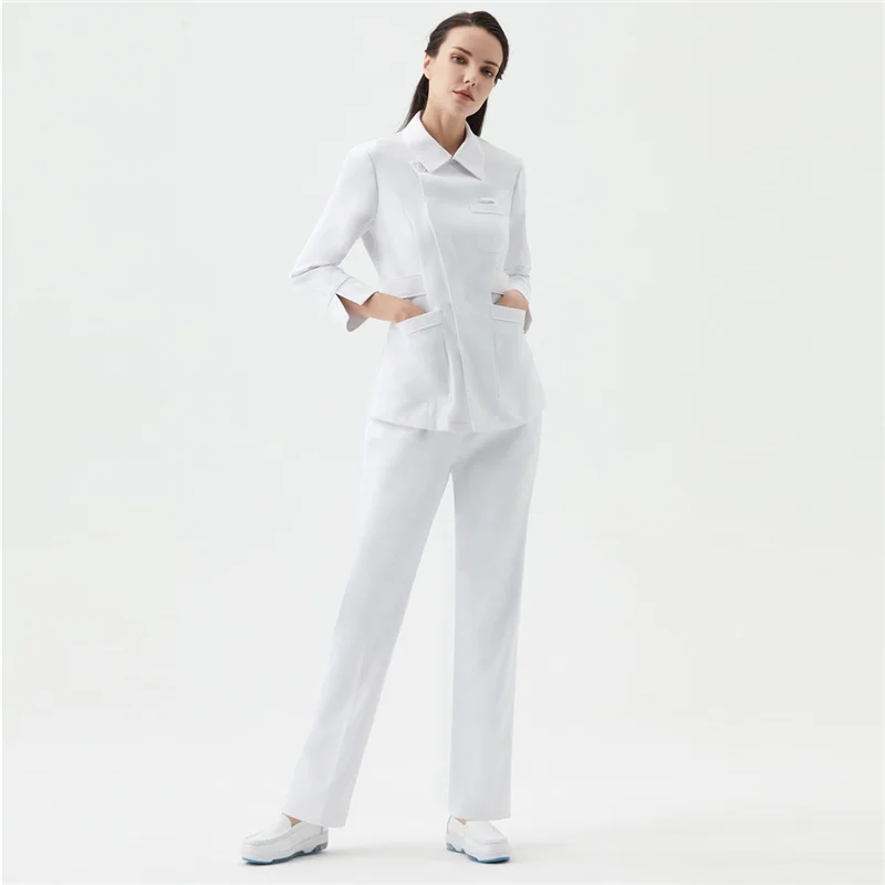 

White Long Sleeve Nurse Uniform Anti-static Scrub Uniforms Medical Scrubs For Women