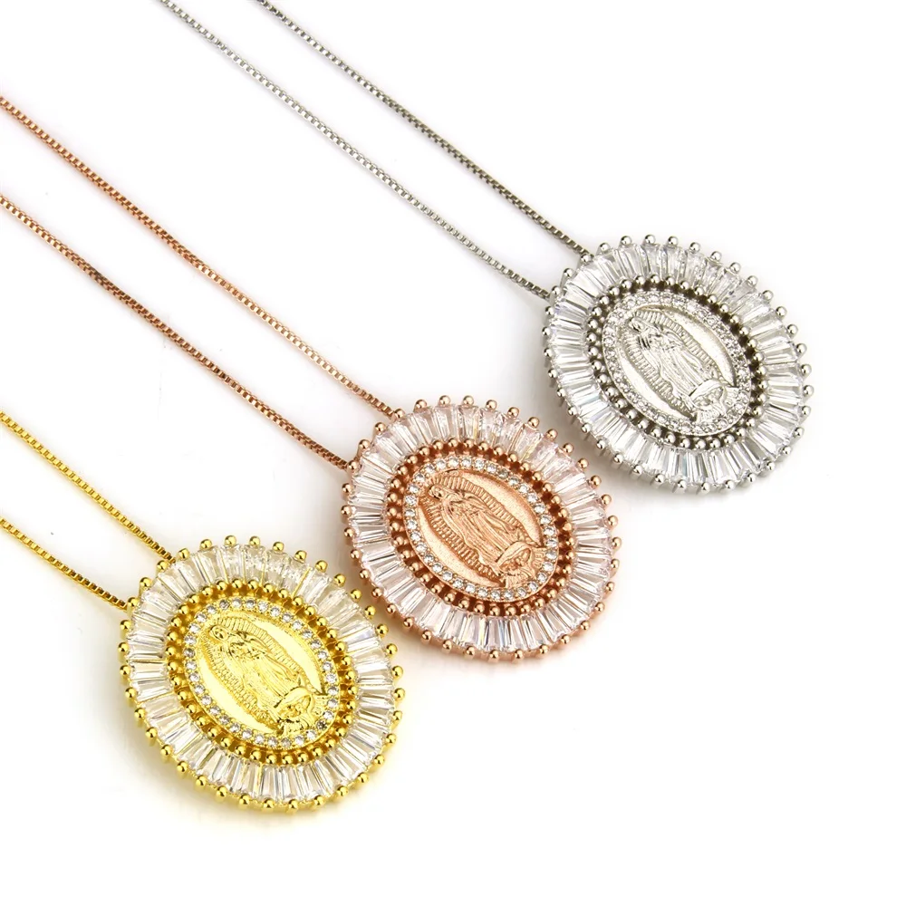 

3 Color Copper necklace White Color Cubic Zirconia Oval Pendant Necklaces for Women Fashion Jewelry CZ Colar Feminina, Gold color