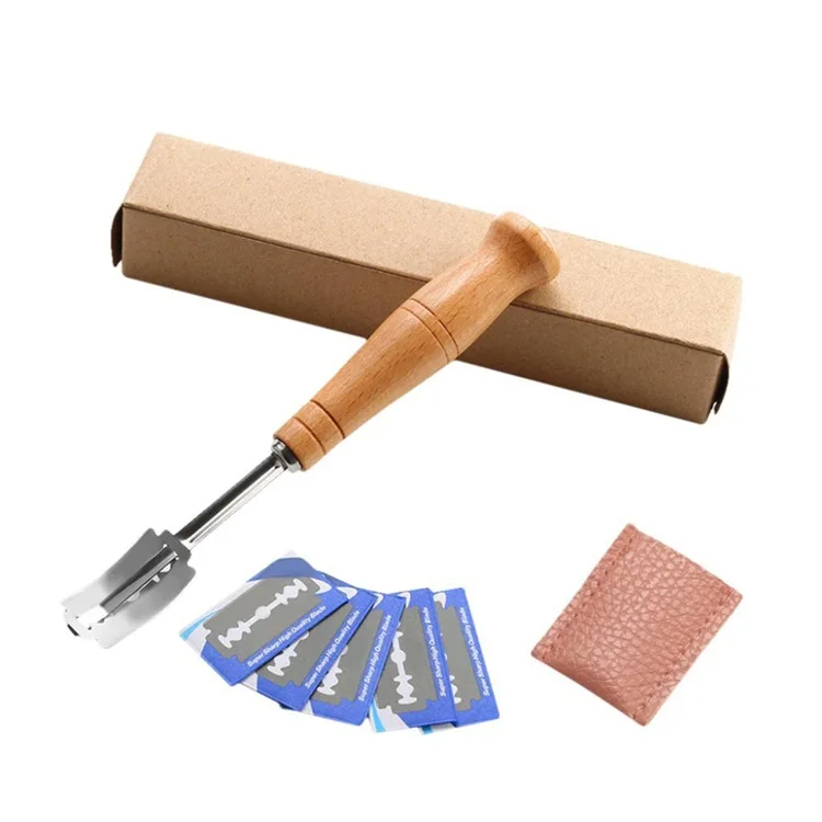 

Premium Hand Crafted Bread Lame knife with 5 Blades Included -Dough Scoring Tool with Leather Protective Cover