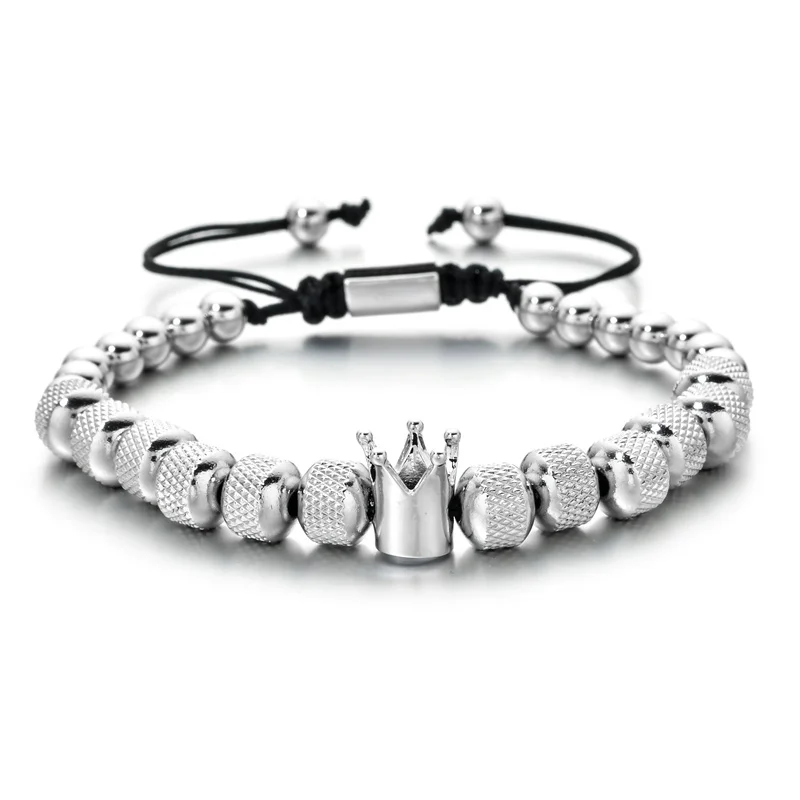 Fashion Luxury Crown Bracelet 8mm Copper Gold Beads Bracelets Men's Adjustable Bangle Bracelet Jewelry Gift for Men