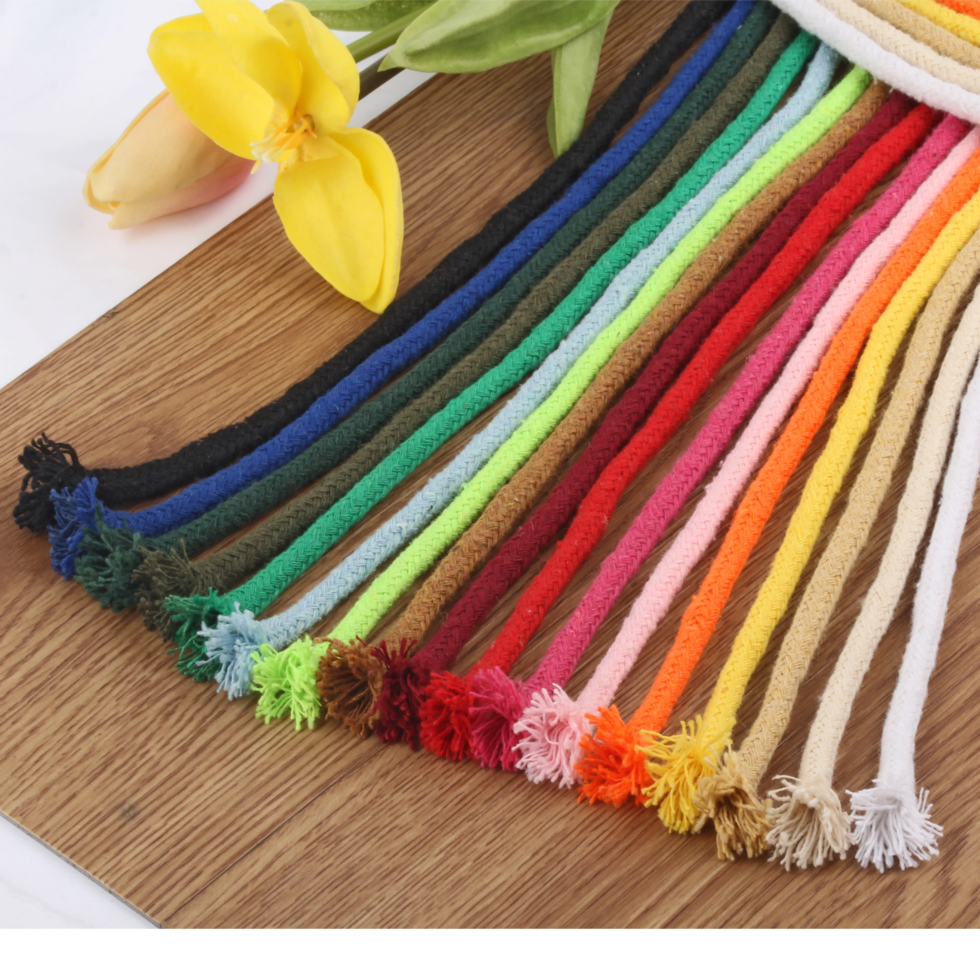 

[7]5mm colored braided core-spun cotton twine macrame cord single strand trouser rope hat cord macrame cord, 18 colors