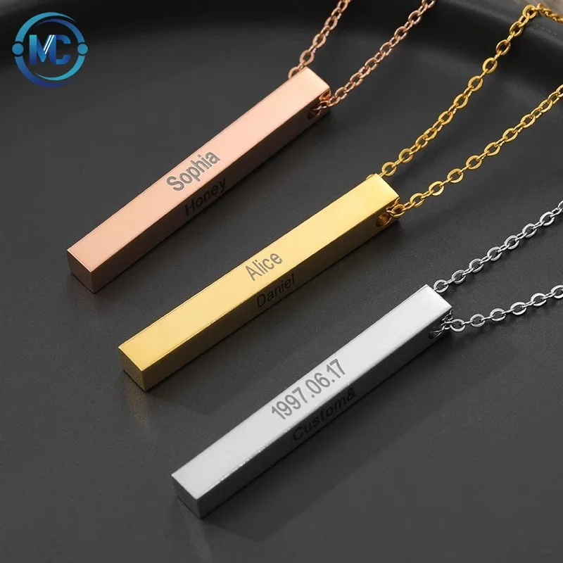 

2021 316L Stainless Steel Engraved Names Blank Bar Necklace Gold Plated necklace women