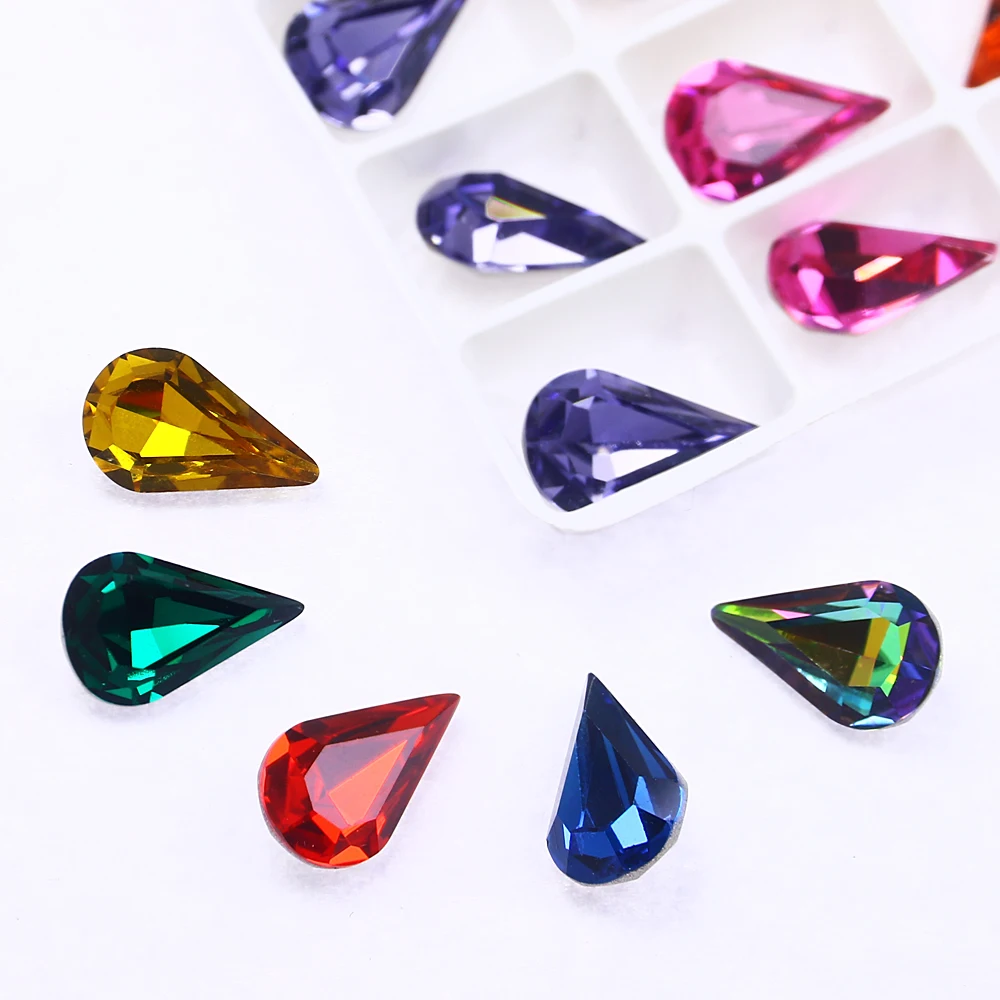 

Hot Sale Drop Crystal Fancy Rhinestone Transfer Point Back 3D Glass Stones Nail Art Supplies Garment Jewelry Accessories