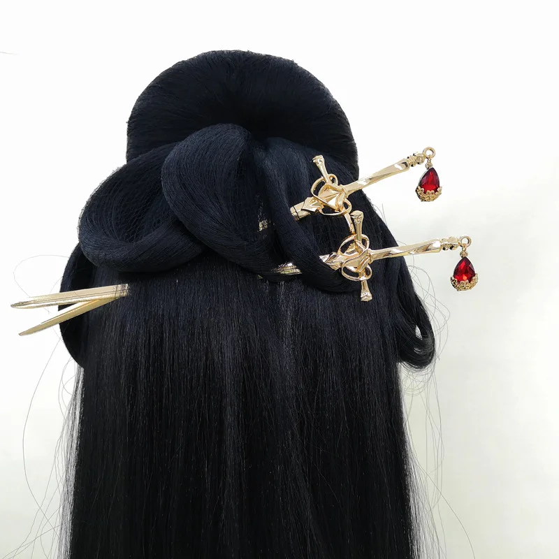 

New Punk Ruby Pendant Sword Hairpin Chinese Simple Hair Sticks for Women DIY Hairstyle Hair Dish Accessories Trendy