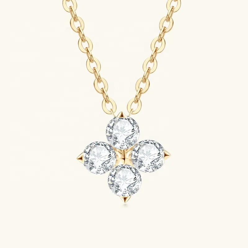 

100% 925 Silver VVS1 DEF Moissanite Diamond Fine Jewelry Necklace Sterling Silver Clover Pendant Bijoux Fine Gold Plated Jewelry