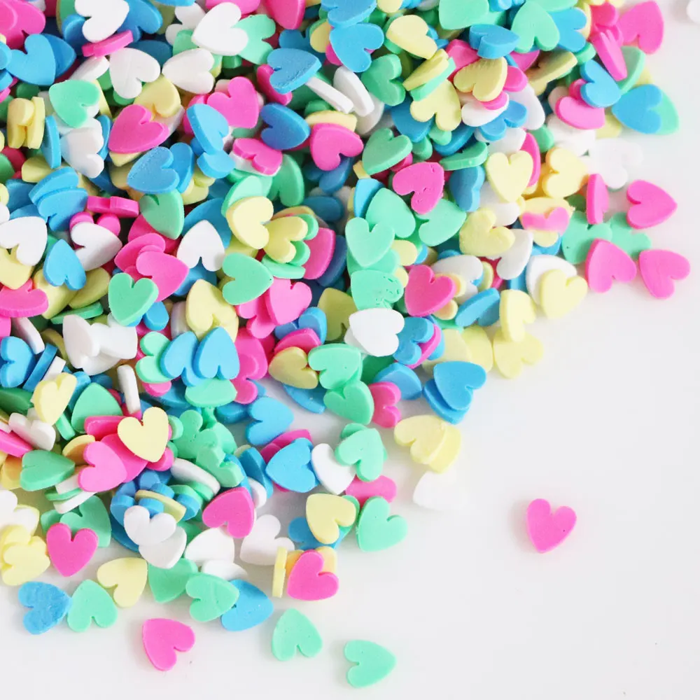 

500g Pastel 5mm Heart-Shaped Polymer Clay Sharp-bottomed Heart Slices Sprinkles for Arts Decoration Diy Crafts Filler