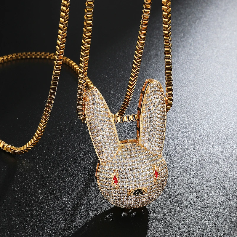 

Iced Out Cubic Zircon full rabbit necklace European and American creative hip-hop pendant, 24k gold