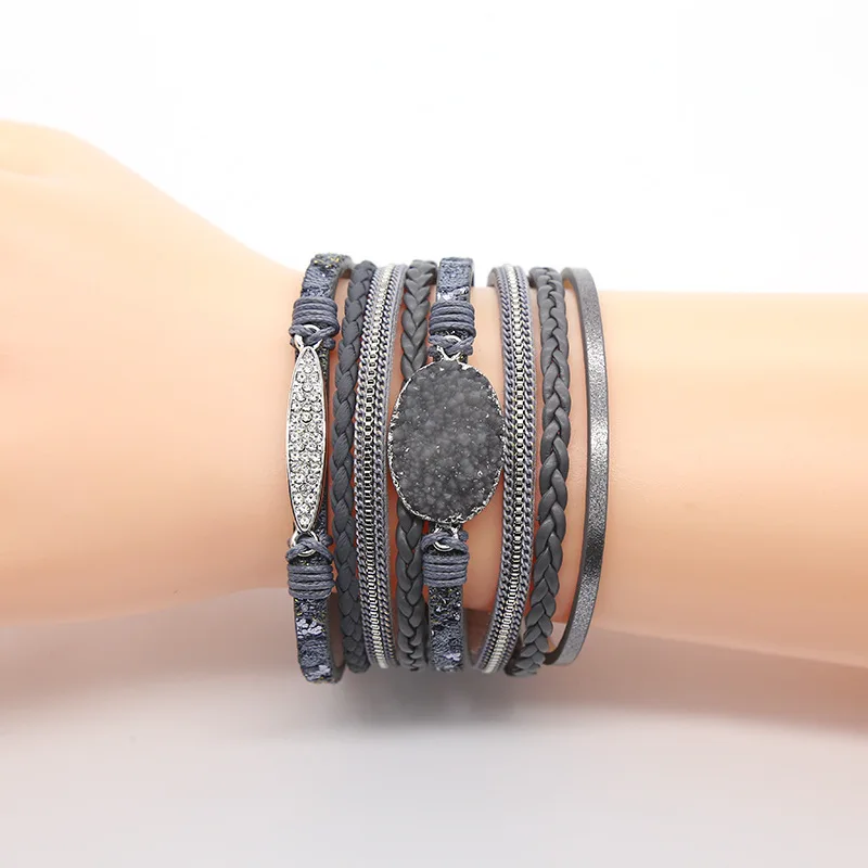 

Multilayer Leather Wrap Bracelet Crystal Agate Bracelet