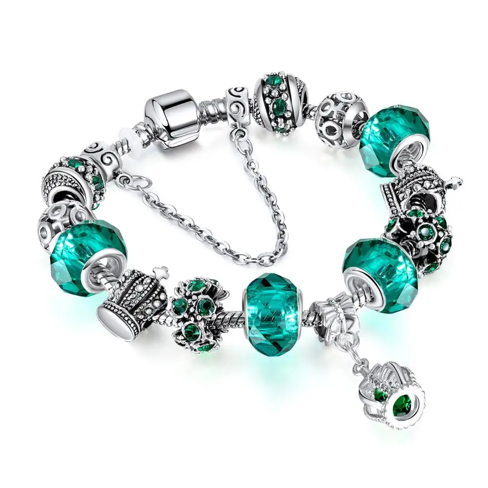

New Arrival DIY Silver Plated Austrian Crystal Beads Bracelets Luxury Crystal Crown Charm Bracelets For Wedding Party