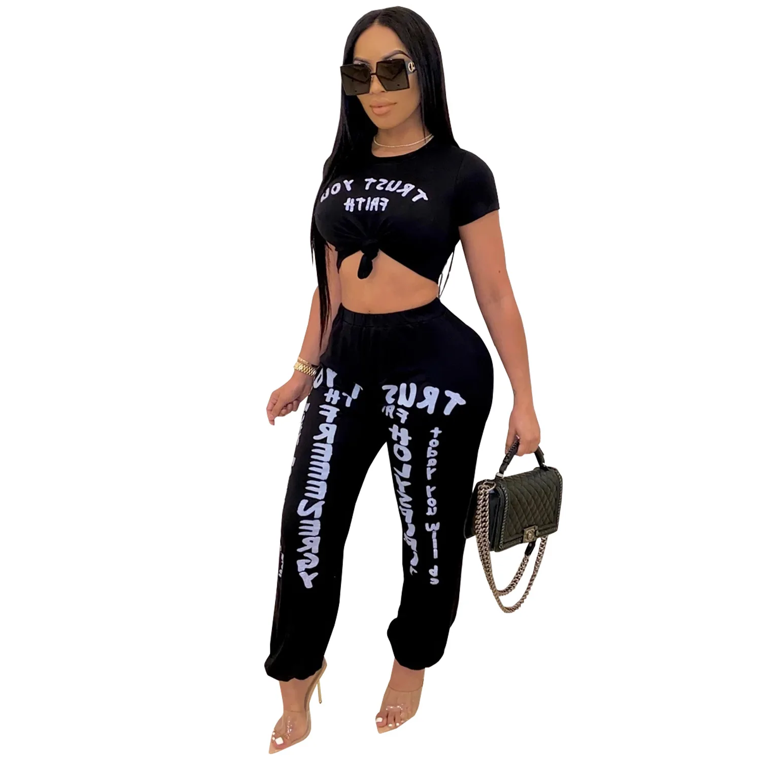 

wholesale dropshipping character short sleeve women's summer sets two piece set womens tracksuit, Picture color