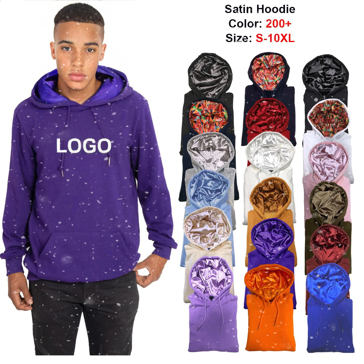 

Bright Colored Color Block Street Fashion High Quality Women And Mens Split Two Tone Satin Hoodie With Silk Lining, Customized color