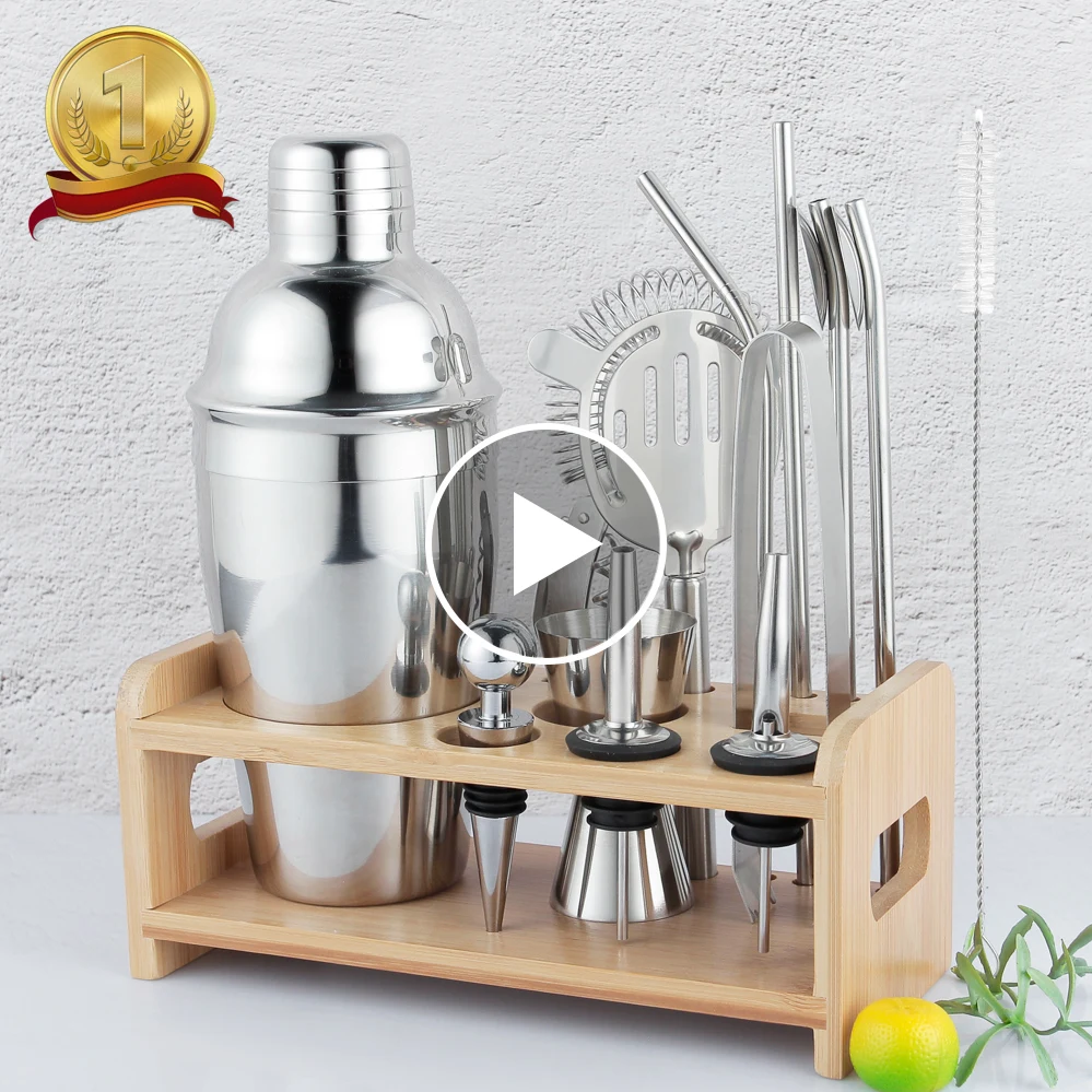 

Hot sale 14pcs cocktail shaker set stainless steel bar tools bartending kit with stand Martini mixer for home bar