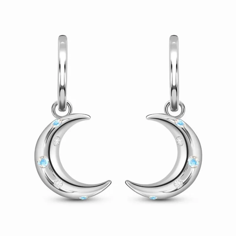 

Women Fashion Ear Jewelry Moonstone CZ Huggies Earring 925 Sterling Silver Crescent Moon Hoop Earring Ladies Gift