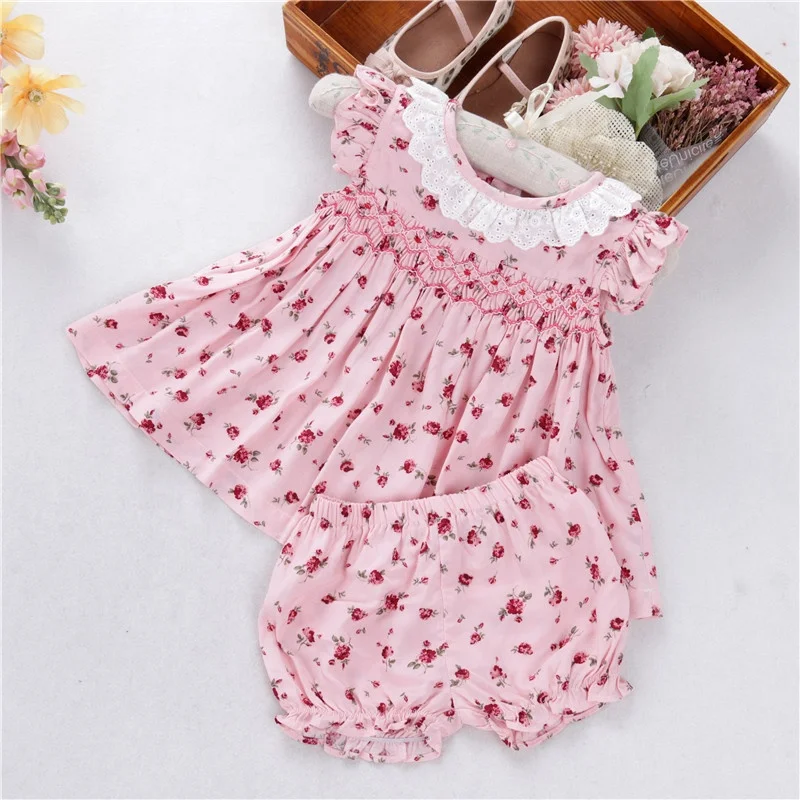 

B07765 newborn baby girls' clothes sets summer cotton smocked hand made ruffles kids clothing children clothes wholesale