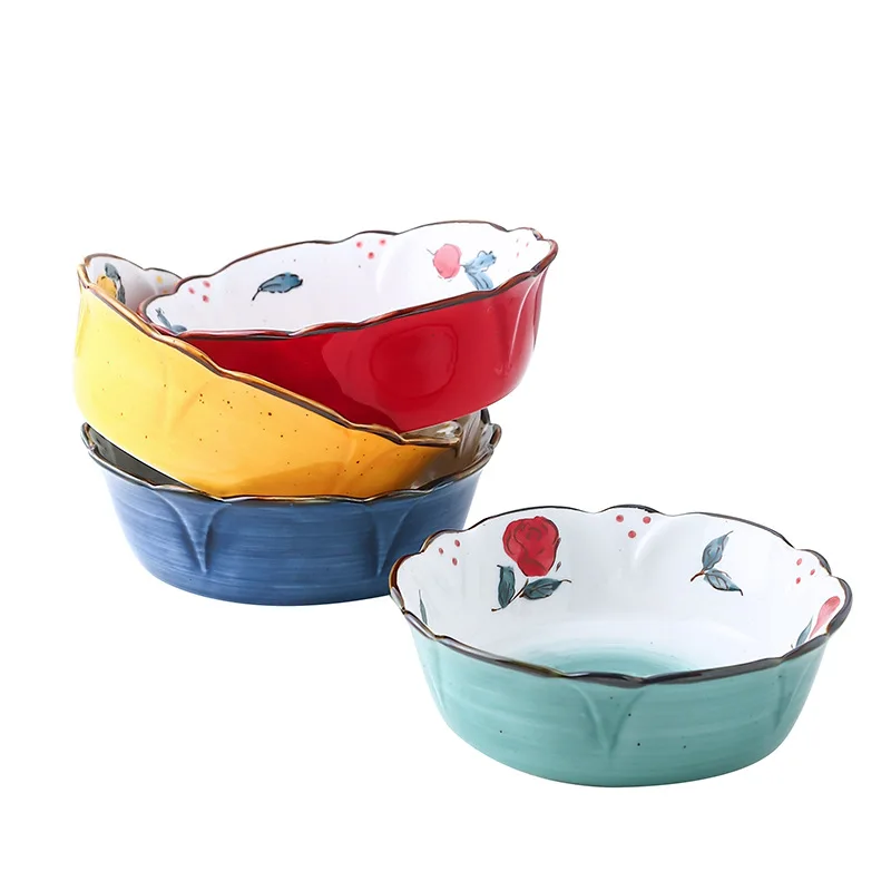 

Hand-painted flower shaped bowl Baking creative cute household cutlery fruit salad ceramic noodle bowl