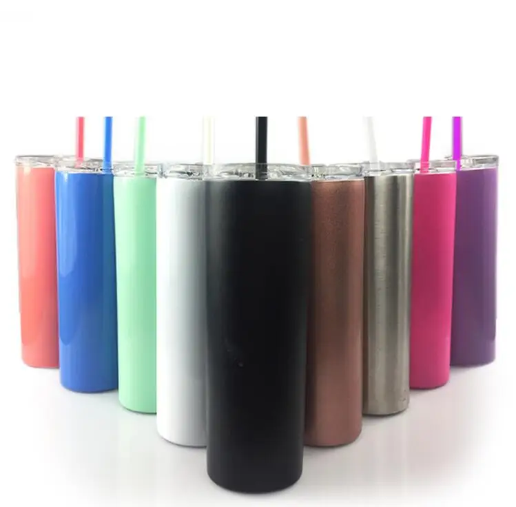 

20 oz stainless steel skinny tumblers straws straight water wine tumbler cups coffee mug bottle tumbler with slide lid, Mix color