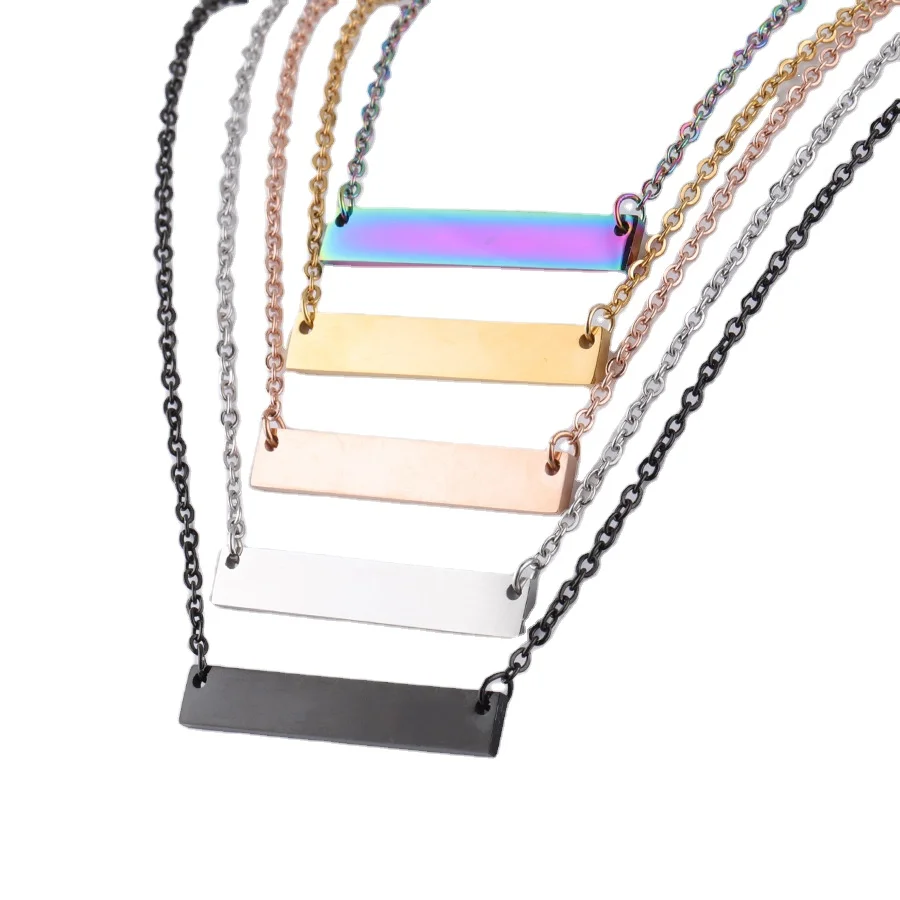 

DIY Customized 35mm Name Words Stainless Steel Bar Necklace Rectangle Blank Bar Stainless Necklace, As pic show