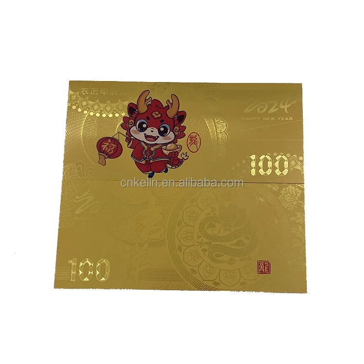 

Collection Gift China Dragon 100 Yuan Bill Cartoon 24k Gold Plated Foil Banknote