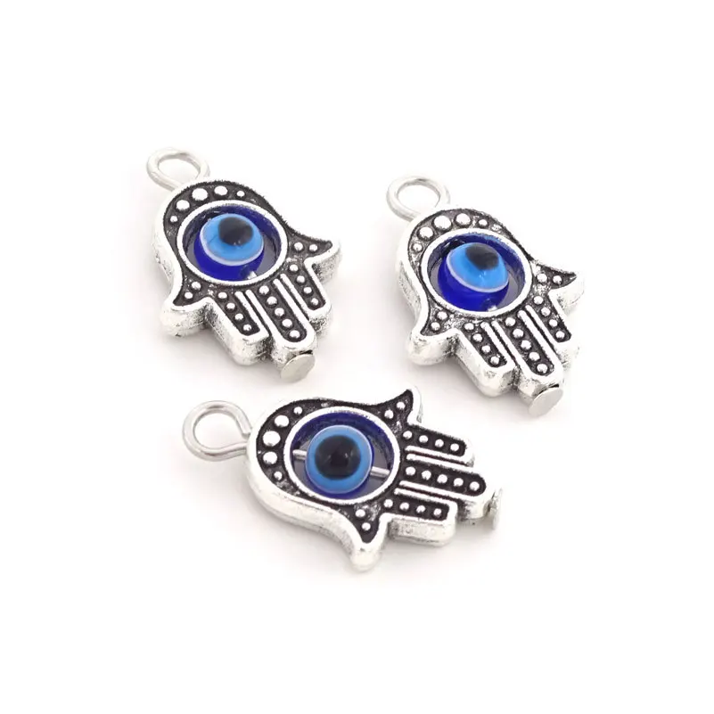 

20pc Antique Silver Hamsa Hand Evil Eyes Bead of Fatima Symbol Charms JIALEEY Hamsa Hand Frame Charms for Jewelry Making Findi