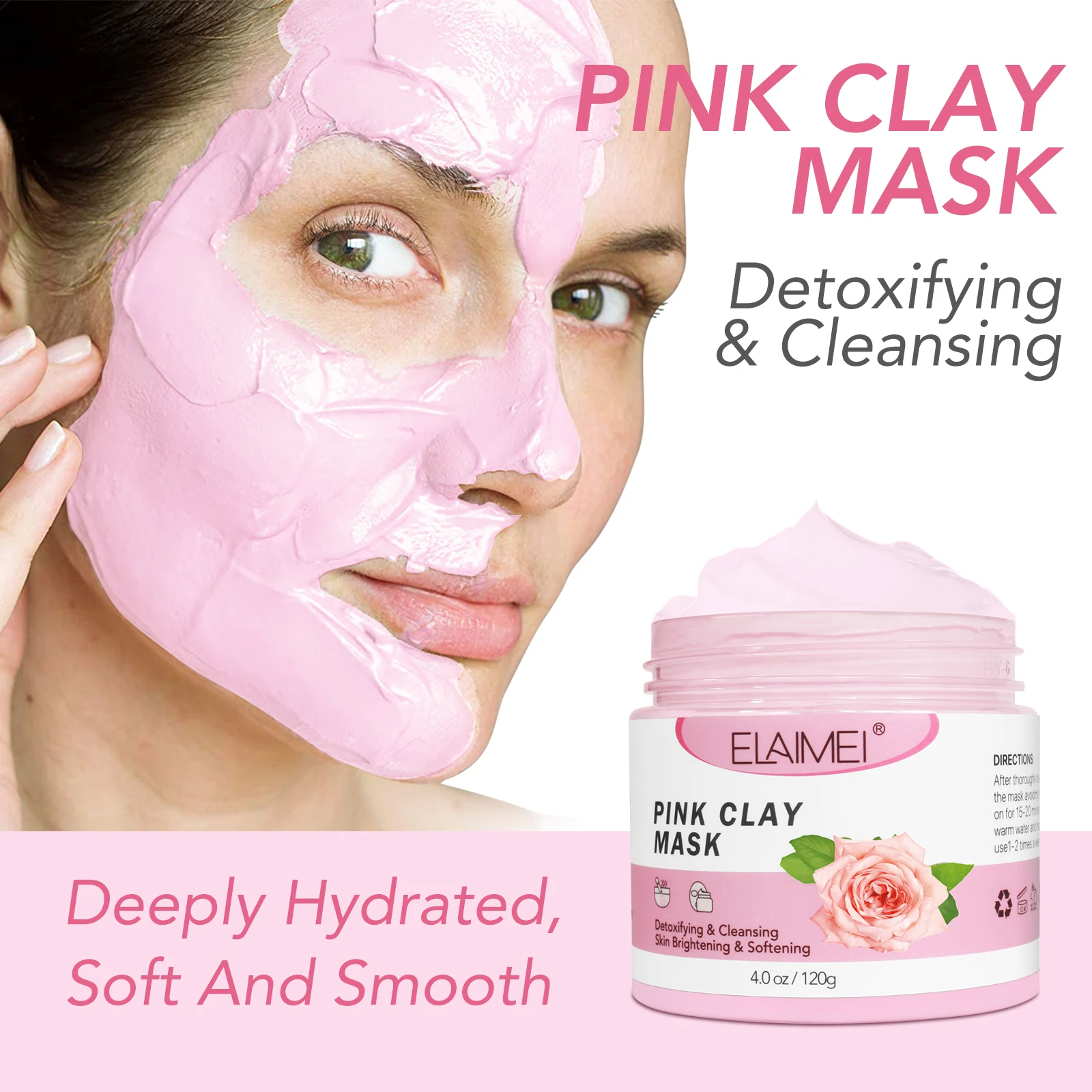 

OEM Private Label Organic Vegan Skin Care Facial Mask Natural Whitening Deep Cleansing Detox Rose Pink Clay Mask