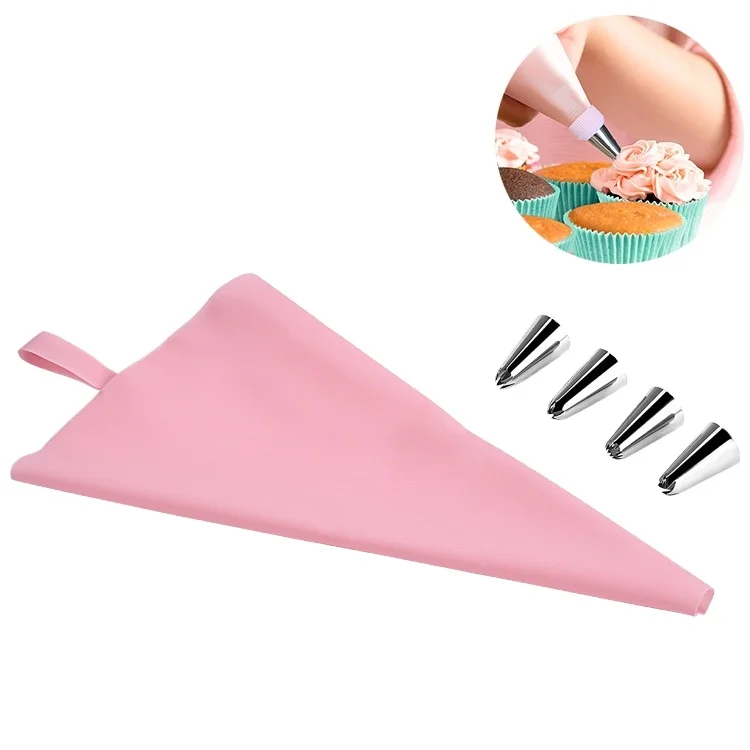 

Reusable Piping Bag Pastry Bag Easy Icing Piping Bag Cake Cream DIY Decor Tool Set Dessert Baking Tools With 4 Tips, Customized color