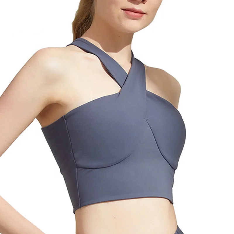

RTS nylon padded backless women gym crop top fitness sports bra