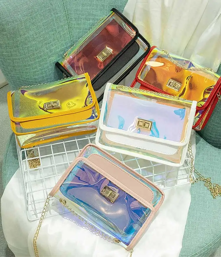 

Fashion Pvc Ladies Hand bags Mini Transparent women chain Bag Purses And Handbags 2021