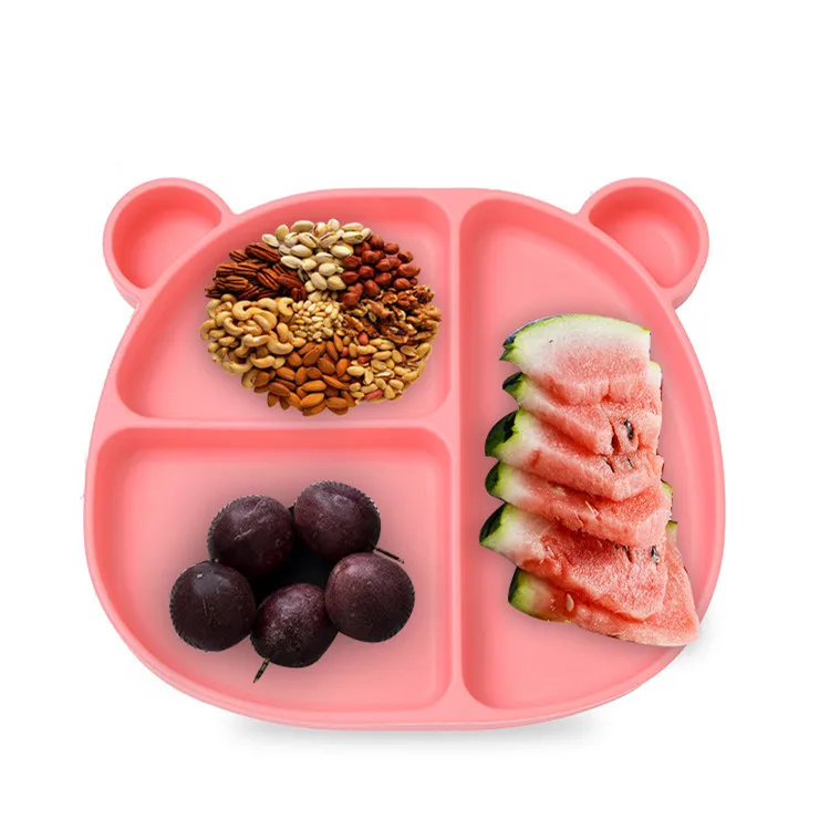 

2021 New Bear Silicone Plate Animal Shape Food Grade Silicone Suction Plate Baby Anti-fall Silicone Divider Plate