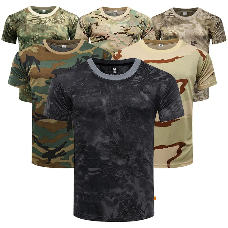 

Factory New Python Print Military Camouflage Dryfit Fast Drying Shirt Top Sleeve Gym T-shirt For Men Outdoor Camping