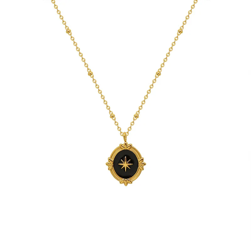

Dr. Jewelry Vintage Hexagram Charm Stainless Steel 18K Real Gold Plated Choker Necklaces, See picture