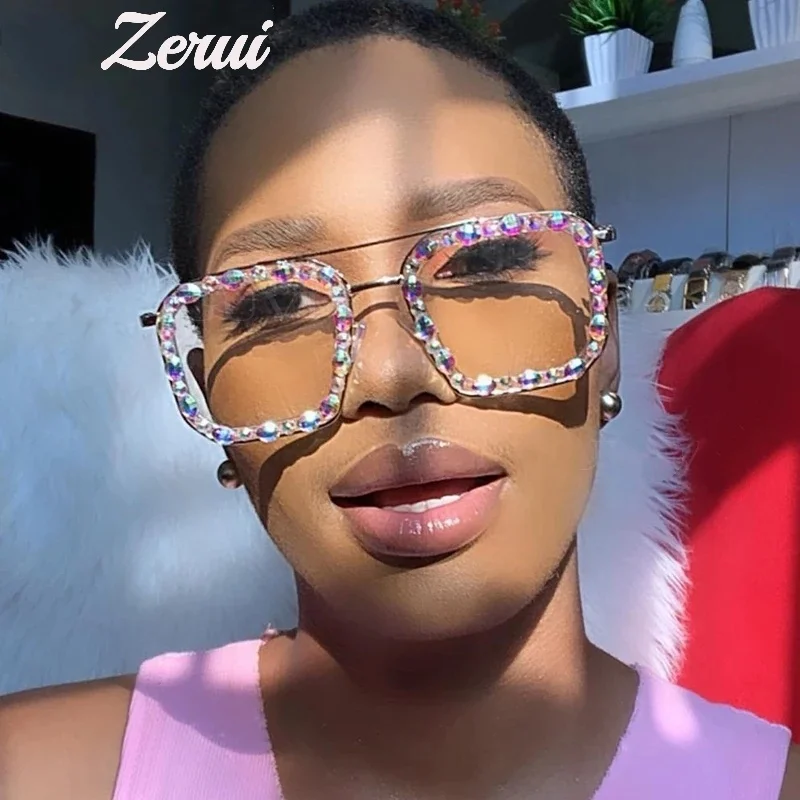 

Oversized Square Diamond Sunglasses Women 2020 Colorful Luxury Crystal Punk Sunglasses Ladies Eyewear Fashion Rhinestone okulary