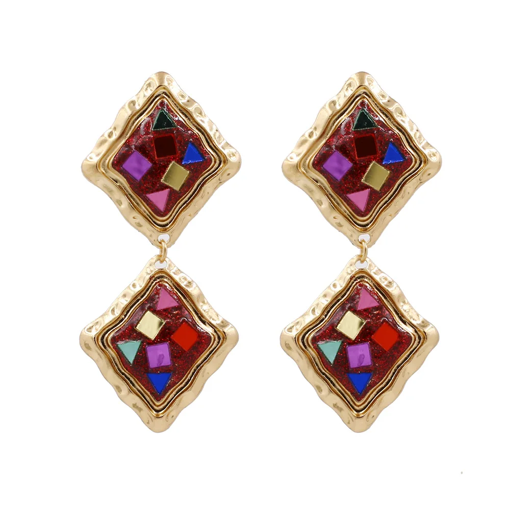 

Jachon Classic symmetrical diamond earrings with metallic sequins and vintage, Like picture