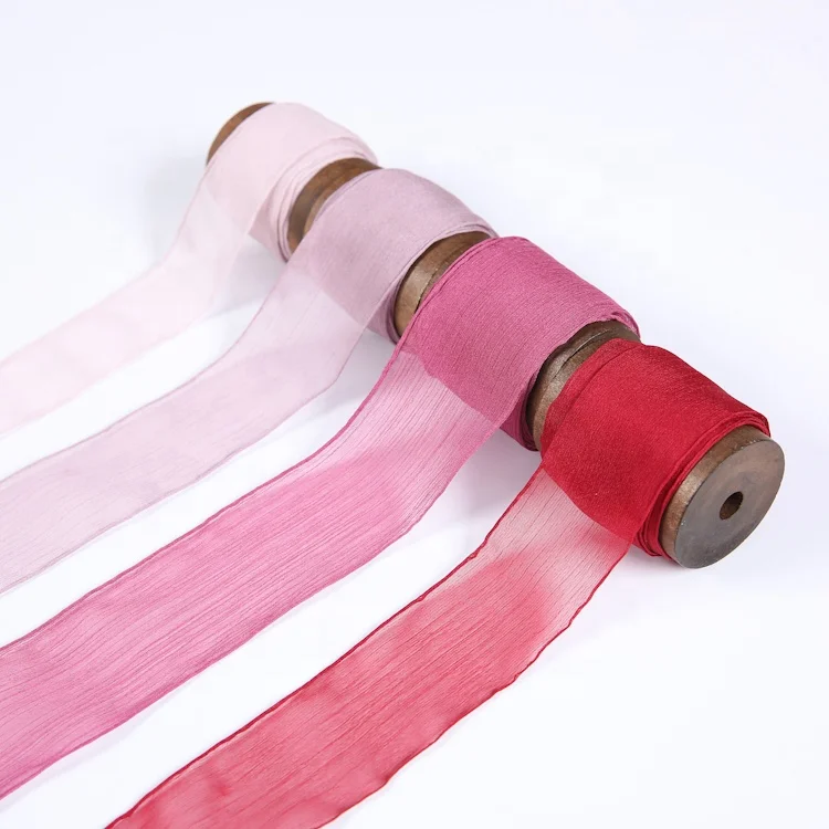 

Luxury diy ribbon handmade raw edge chiffon ribbon custom For Wedding Decoration, Customized