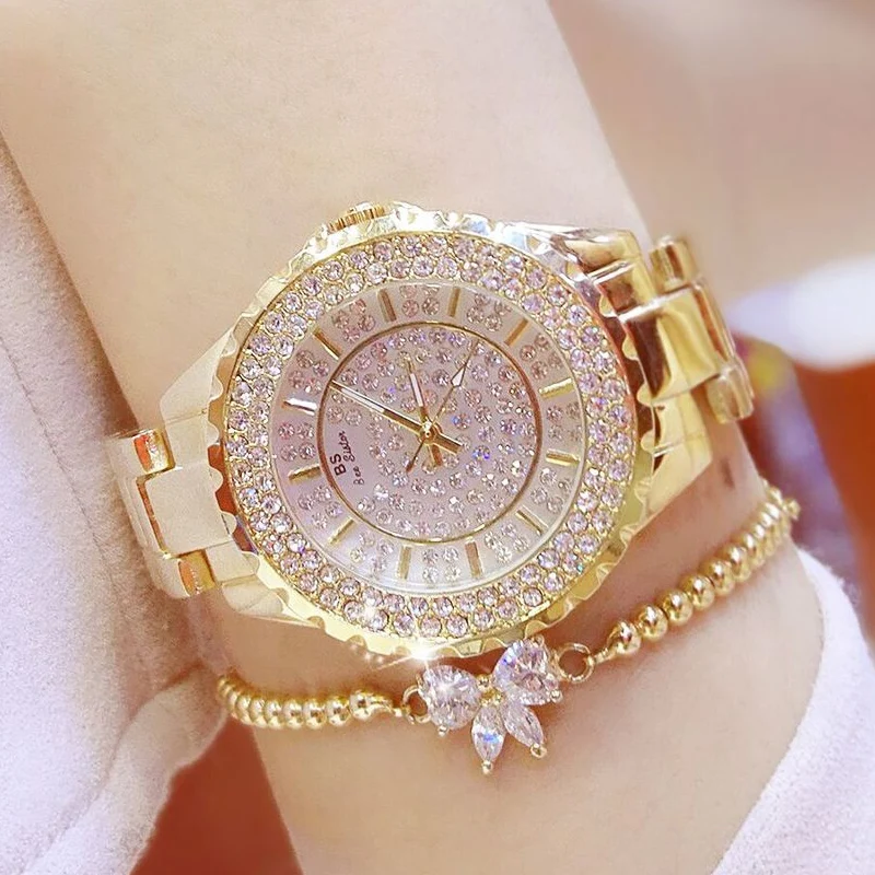 

BS Bee sister Women Watches Luxury Brand Diamond Quartz Ladies Rose Gold Watch Stainless Steel Montre Femme Dress Watch Ladies