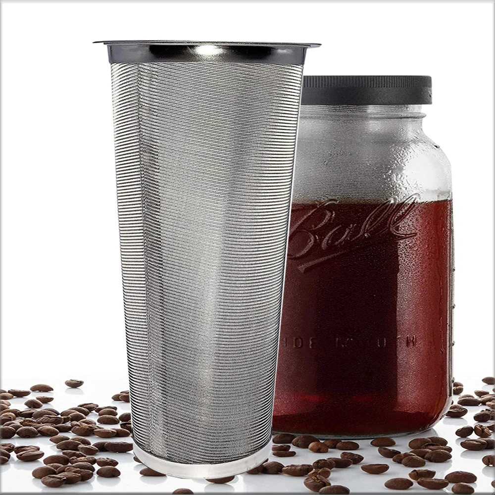 

50 80 100 micron 2 quart 64 oz stainless steel mesh cold brew coffee filter
